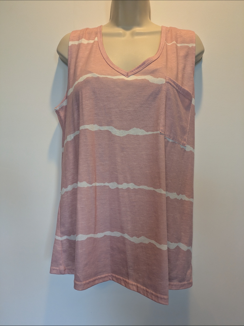 💙 3/$20 ETCYY Women's Pink Striped V-Neck Pocket Tank Top Large EUC